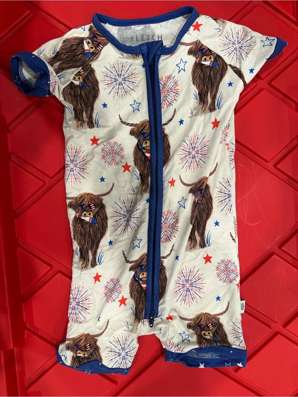Fletch Kids' White & Blue Highland Cow Print One-Piece Bodysuit